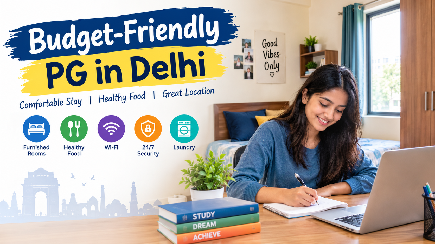 Budget-friendly PG in Delhi with furnished room and student study area